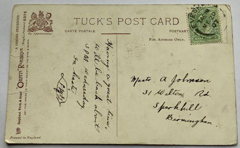 Early 1900s Tucks cricket postcard